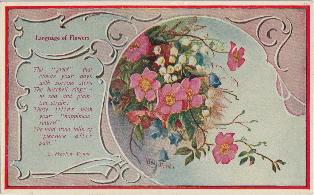 Grief That Clouds Your Days Flower Language Antique Postcard