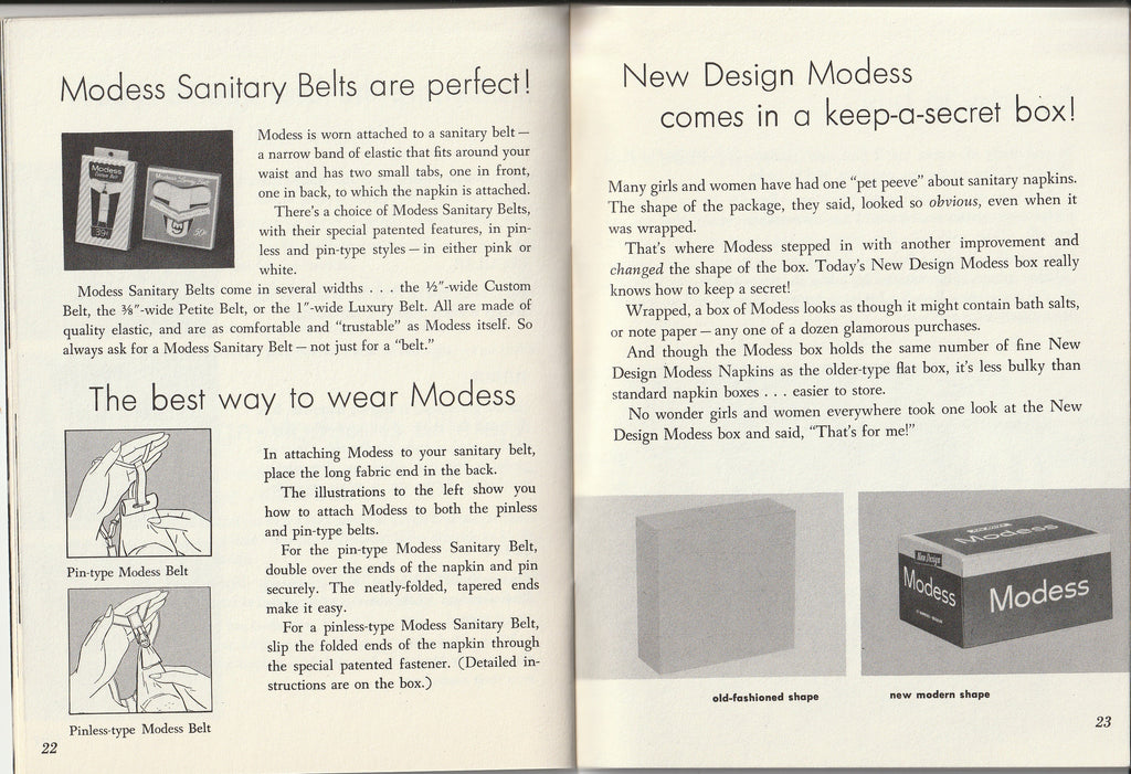 Growing Up and Liking It - Personal Products Corporation - Booklet, c. 1954 - Modess Sanitary Belts are perfect!