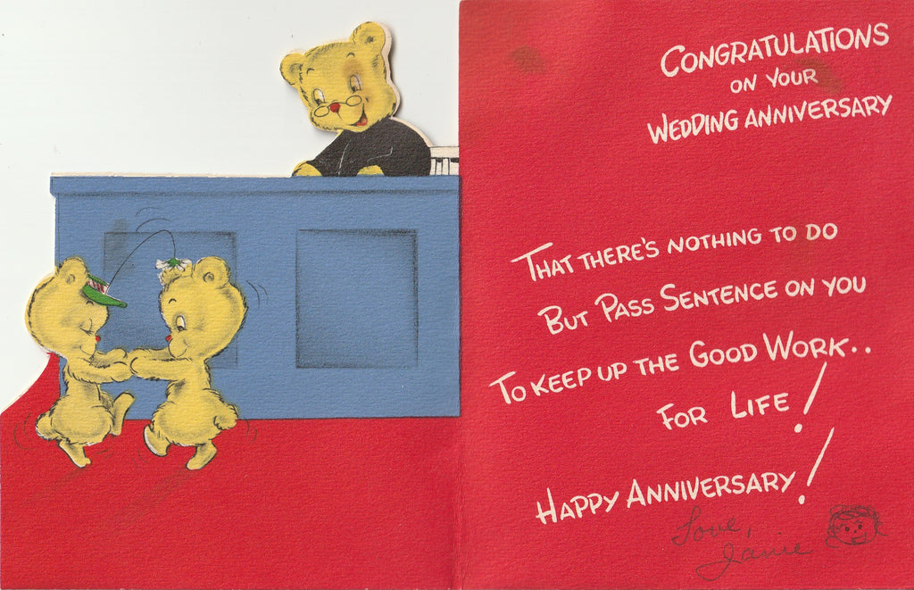 Guilty of Being Happy as Husband and Wife - Congratulations Wedding Anniversary - Stanley Greetings Inc. - Card, c, 1950s