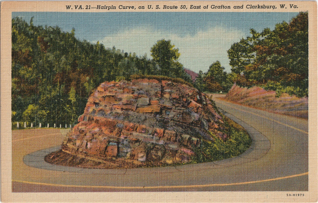 Hairpin Curve U.S. Route 50 East of Grafton Clarksburg WV Postcard