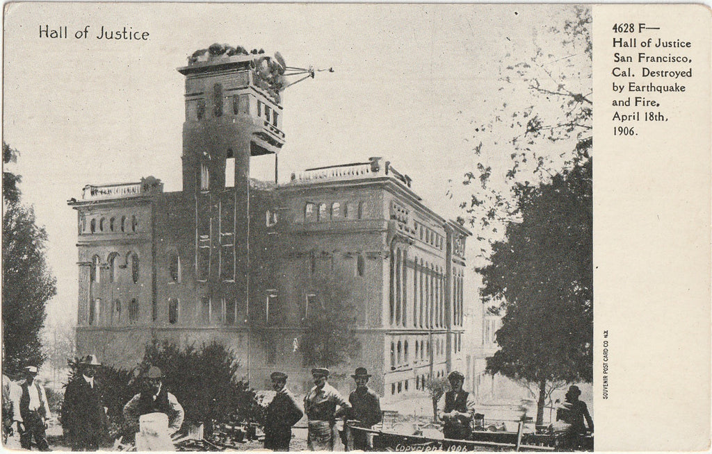 Hall of Justice Destroyed By Earthquake and Fire - San Francisco, CA - April 18, 1906 - Souvenir Post Card Co. - Postcard, c. 1906