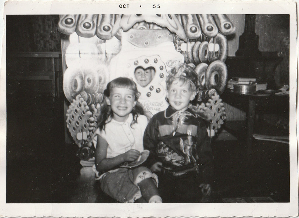 Hansel & Gretel Gingerbread Playhouse - Davy Crockett Halloween Costume - Snapshot, c. 1950s