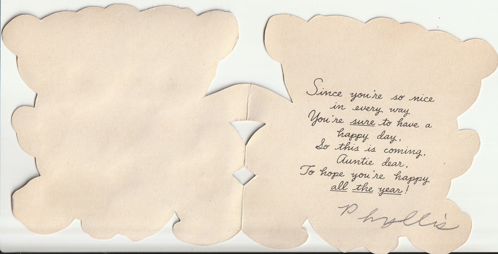 Happy Birthday Auntie - Flocked Teddy Bears - A Hallmark Card, c. 1942 Inside