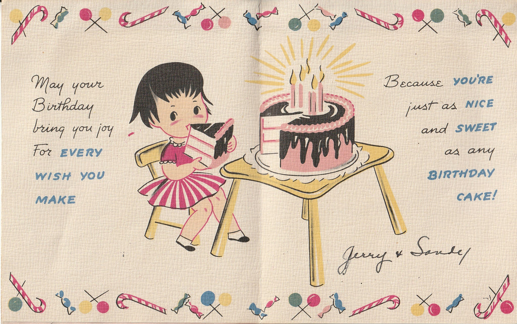 Happy Birthday To A Dear Little Girl - Castle-Craft Card, c. 1940s - Inside