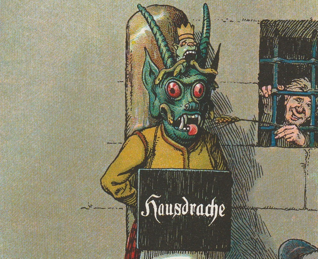 Hausdrache Medieval Punishment Antique Postcard Close Up 2
