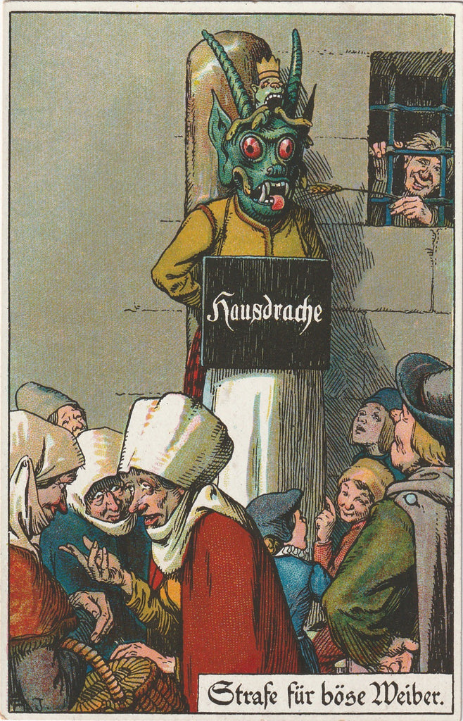 Hausdrache Medieval Punishment Antique Postcard