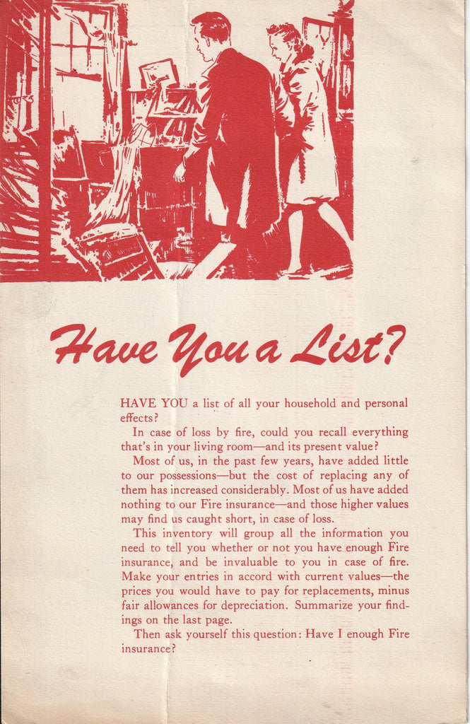 Have You A List? - In Case of Fire Emergency - The Travelers Fire Insurance Company - Pamphlet, c. 1940s