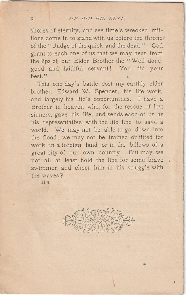 He Did His Best - Sinking of the Lady Elgin - W. A. Spencer, D.D. - Edward W. Spencer - Booklet, c.1800s Back