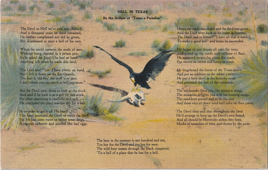 Hell in Texas Poem Vintage Postcard