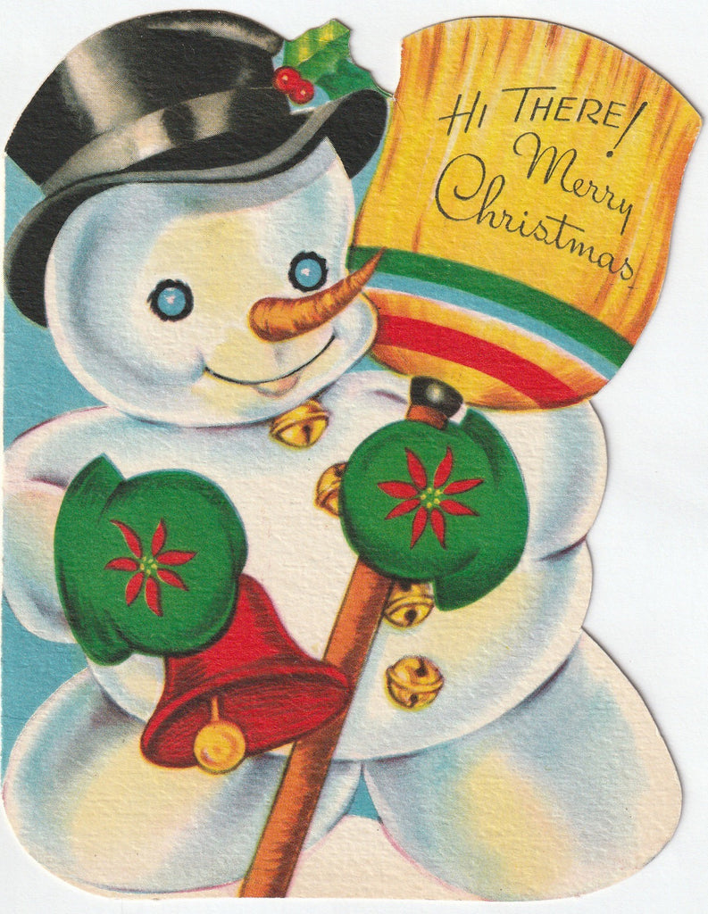 Hi There Merry Christmas - Jolly Snowman Card c. 1950s