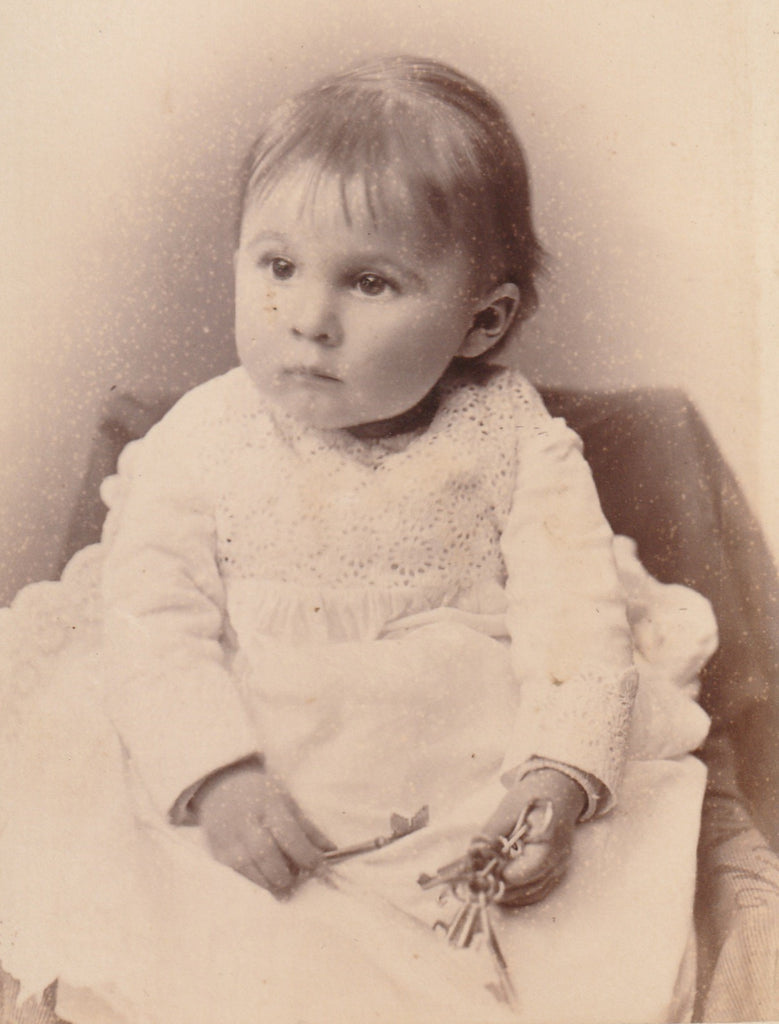 Victorian Baby Holding Skeleton Keys Syracuse NY Cabinet Photo Close Up