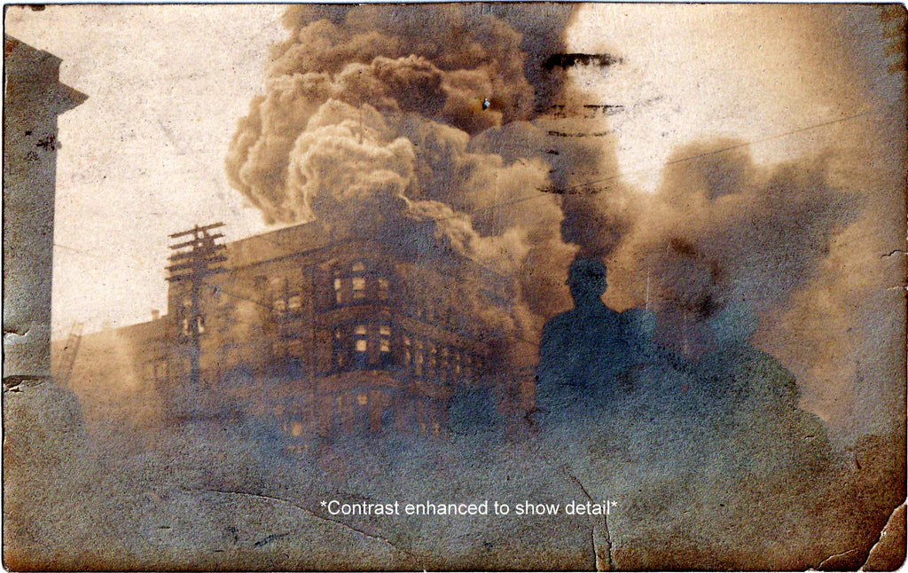 Holmes Building Fire - Dec. 15, 1908 - Galesburg, IL - Disaster RPPC - Contrast Enhanced