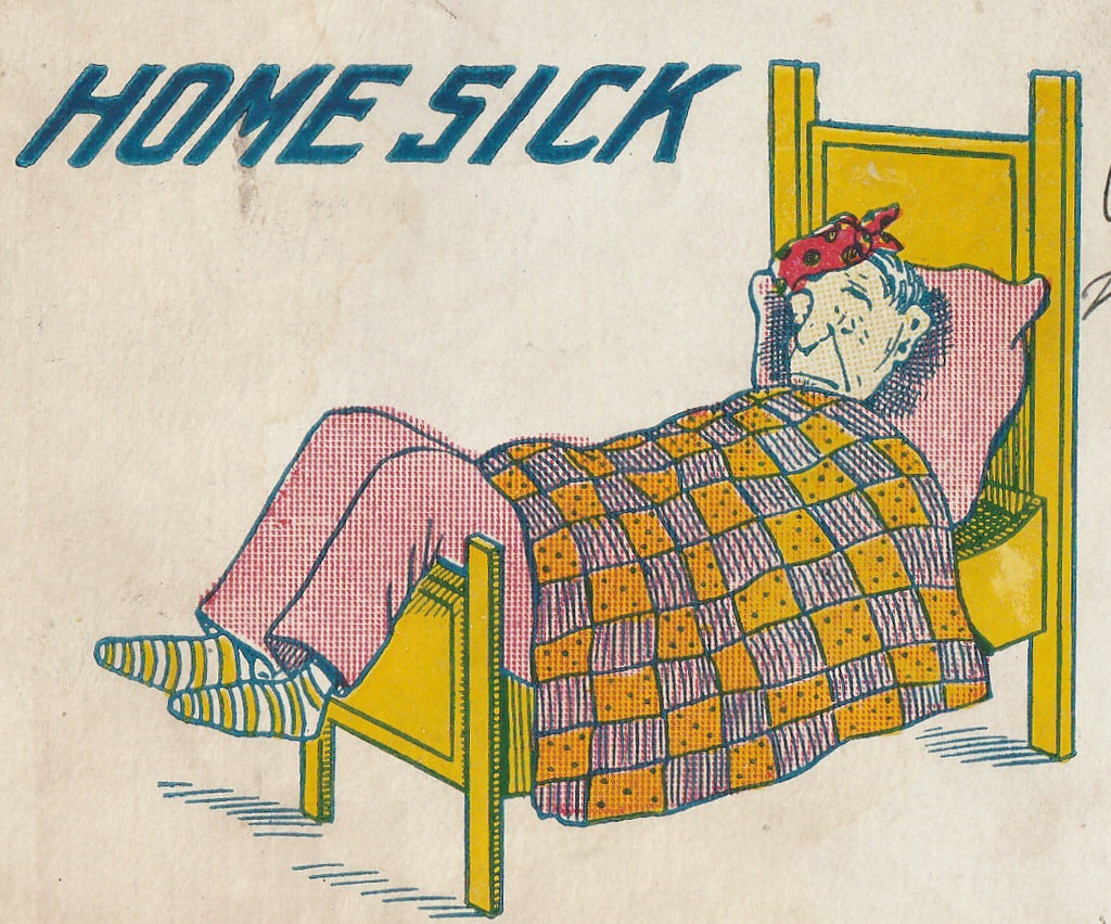 Home Sick Antique Postcard Close Up