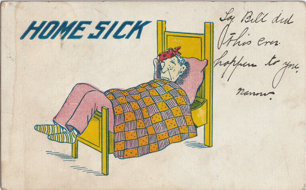 Home Sick Antique Postcard