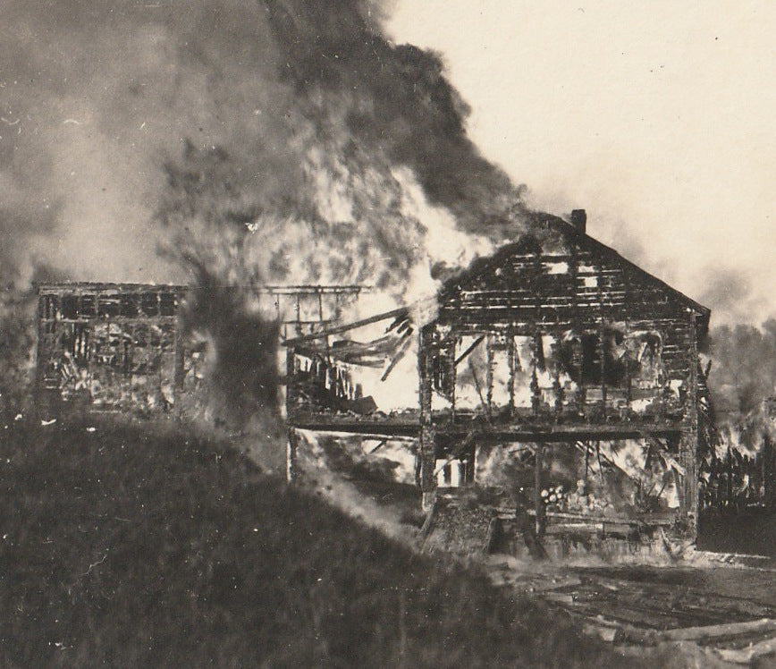House Fire - Engulfed in Flames - Disaster RPPC, c. 1920s Close Up