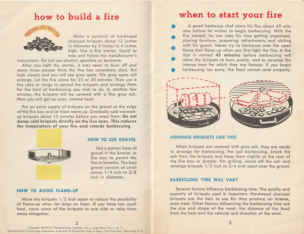 How To Barbecue - General Motors Inforation Rack Service - Booklet, c. 1957 - How to Build a Fire 