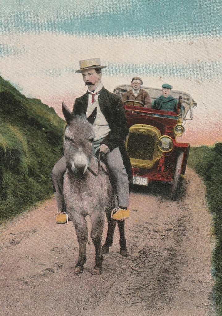 Hurry Up You Two in Front Antique Postcard Close Up