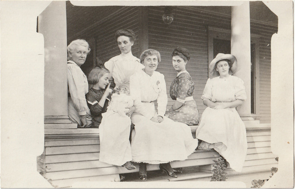 Hush-a-Bye Dolly - Edwardian Women on Porch - RPPC, c. 1900s