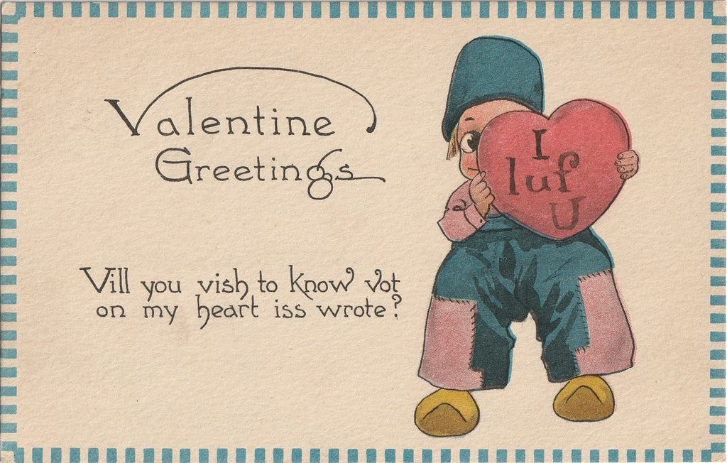 I Luf You - Dutch Valentine Postcard