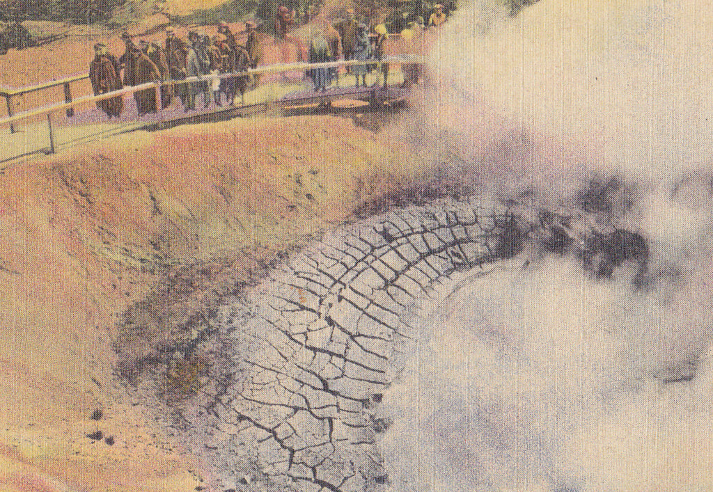 Crater of Mud Volcano- 1930s Vintage Postcard- Yellowstone National Park- Wyoming Landscape- Souvenir