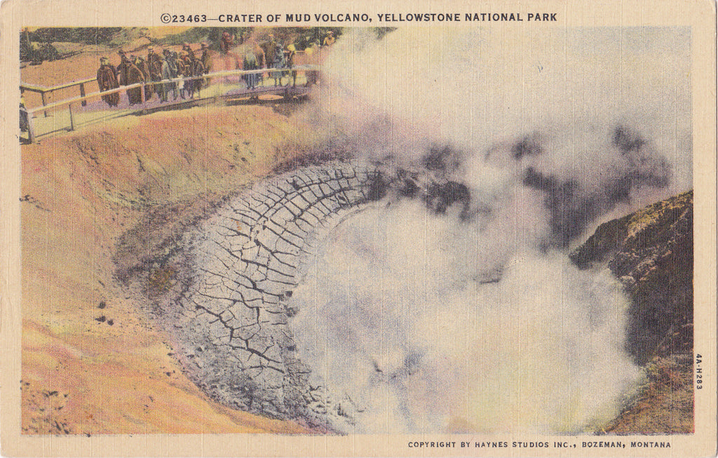 Crater of Mud Volcano- 1930s Vintage Postcard- Yellowstone National Park- Wyoming Landscape- Souvenir