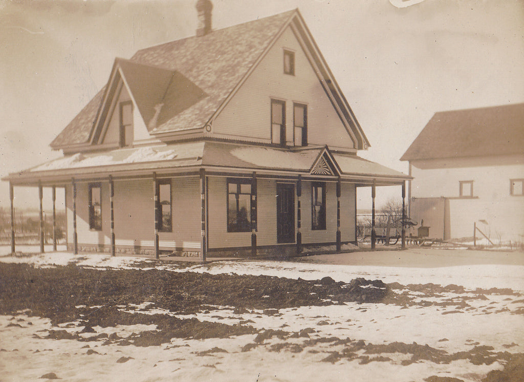 The Sunburst House- 1900s Antique Photograph- Edwardian Home- Double A Frame- Architecture- Real Photo Postcard- Kruxo RPPC