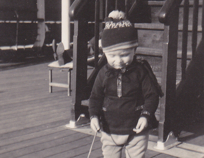 Aboard the S. S. Bremen- 1930s Vintage Photograph- Little Boy Playing on Deck- German Ocean Liner- Found Photo- Snapshot