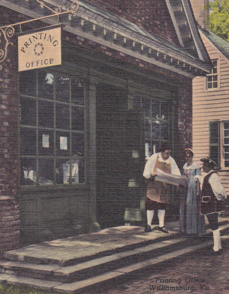 Williamsburg Printing Office- 1940s Vintage Postcard- Virginia Landmark- Vacation Souvenir- 17th Century Historical