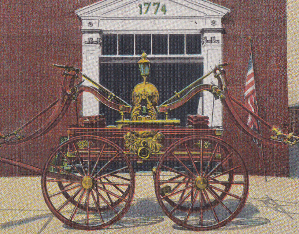 Fire Apparatus- 1940s Vintage Postcard- Presented By George Washington- Alexandria, Va- Virginia History- Fire Fighting- Used