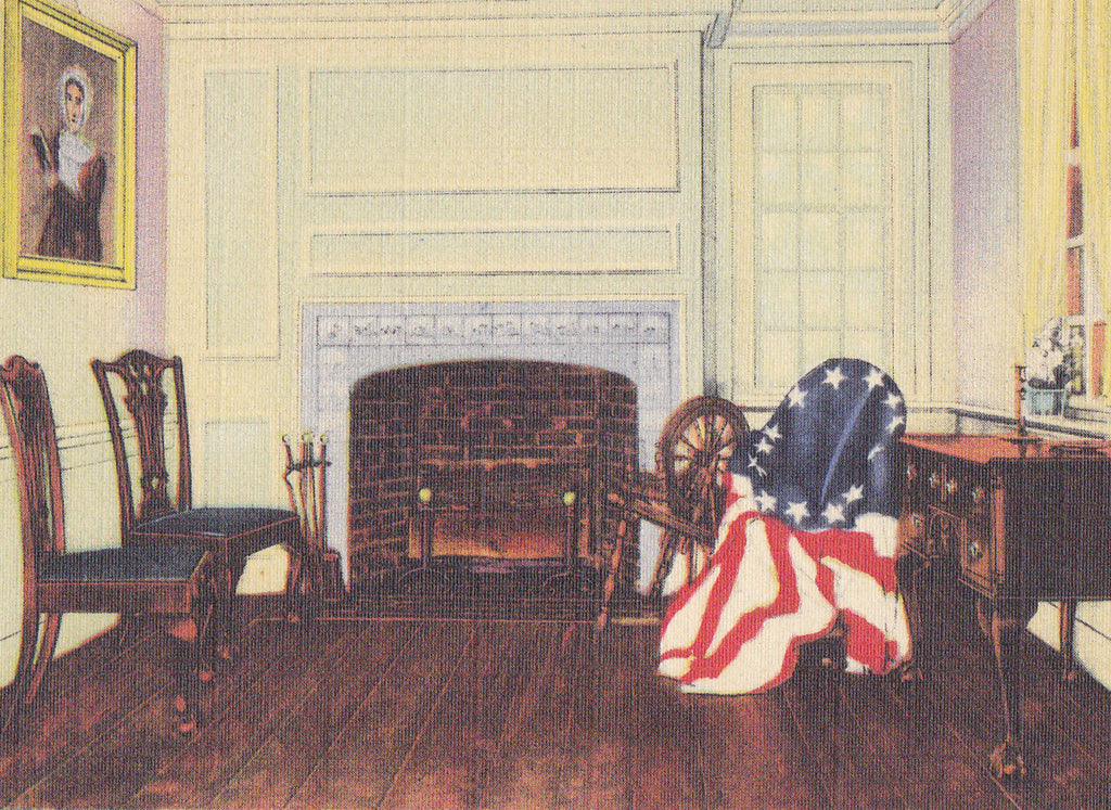 Betsy Ross House- 1940s Vintage Postcard- Flag Room- Philadelphia, PA- Pennsylvania- American Flag- Historical Landmark
