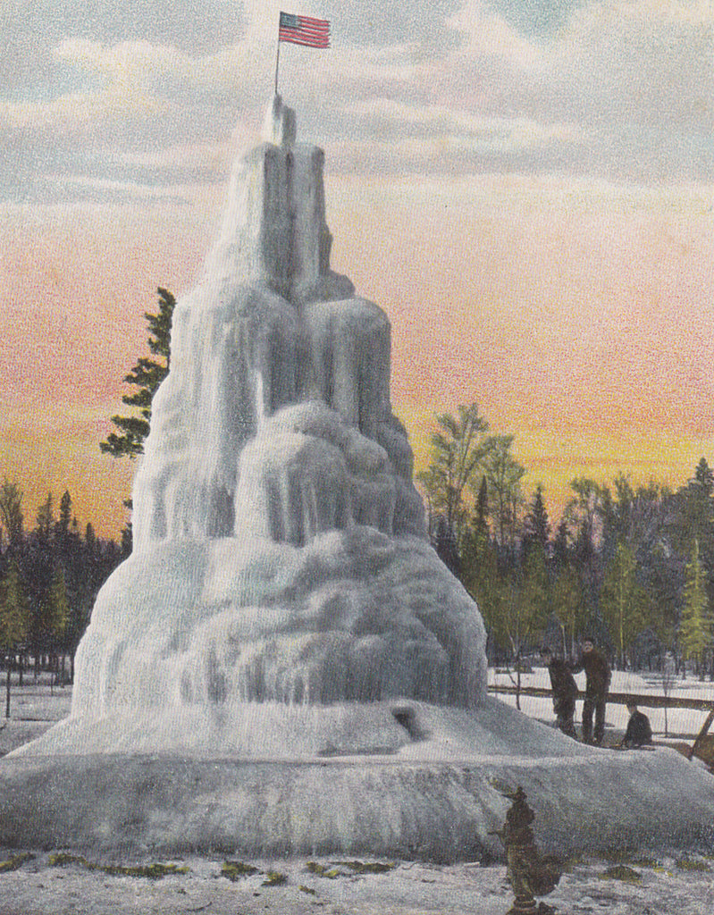 Ice Formation at Lakewood- 1900s Antique Postcard- Duluth, Minnesota- Frozen Water Fountain- Winter Weather- Used
