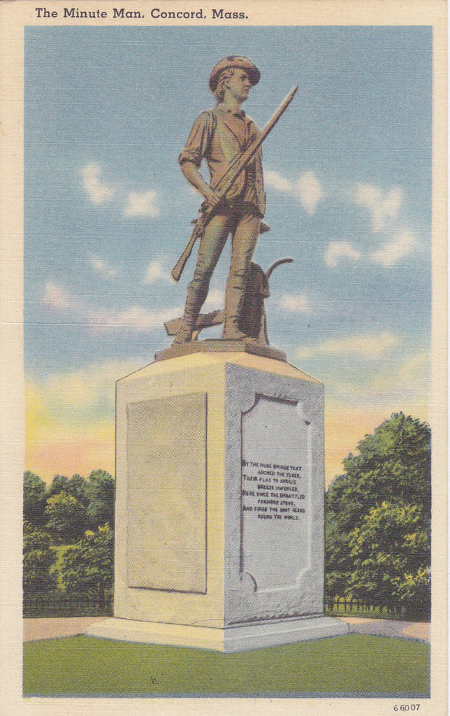 Battle Lawn, Concord, Massachusetts- 1940s Vintage Postcards- SET of 3- Minute Man Statue- Old North Bridge- Revolutionary War Memorial- Daniel Chester French