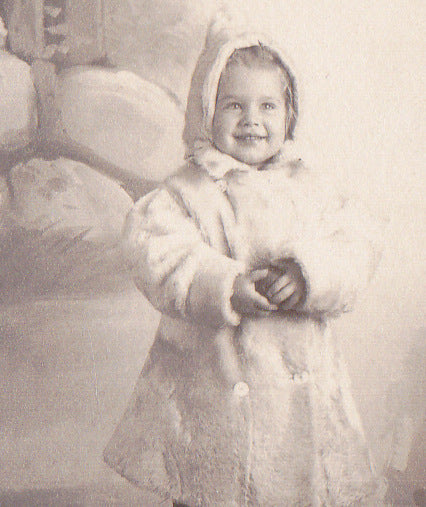 Won't You Return The Compliment- 1900s Antique Photograph- Adorable Child in Winter Coat- Edwardian Portrait- Cabinet Post Card