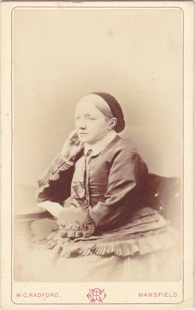 Pleats and Ruffles- 1800s Antique Photograph- Mansfield, Ohio- Victorian Woman- 19th Century Fashion- Sepia Portrait- CDV