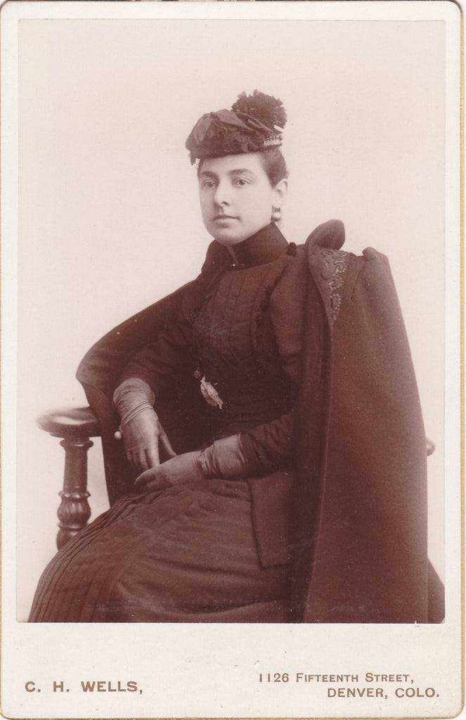 The Lady Traveler- 1800s Antique Photograph- Victorian Woman- Traveling Dress- Denver, Colorado- C. H. Wells- Portrait- Cabinet Photo