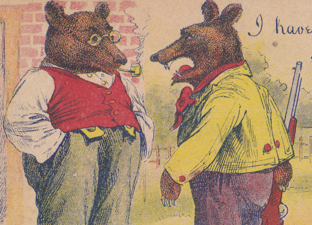 I've Been Hunting For You- 1900s Antique Postcard- Anthropomorphic Bears- Edwardian Humor- Art Comic- Unused