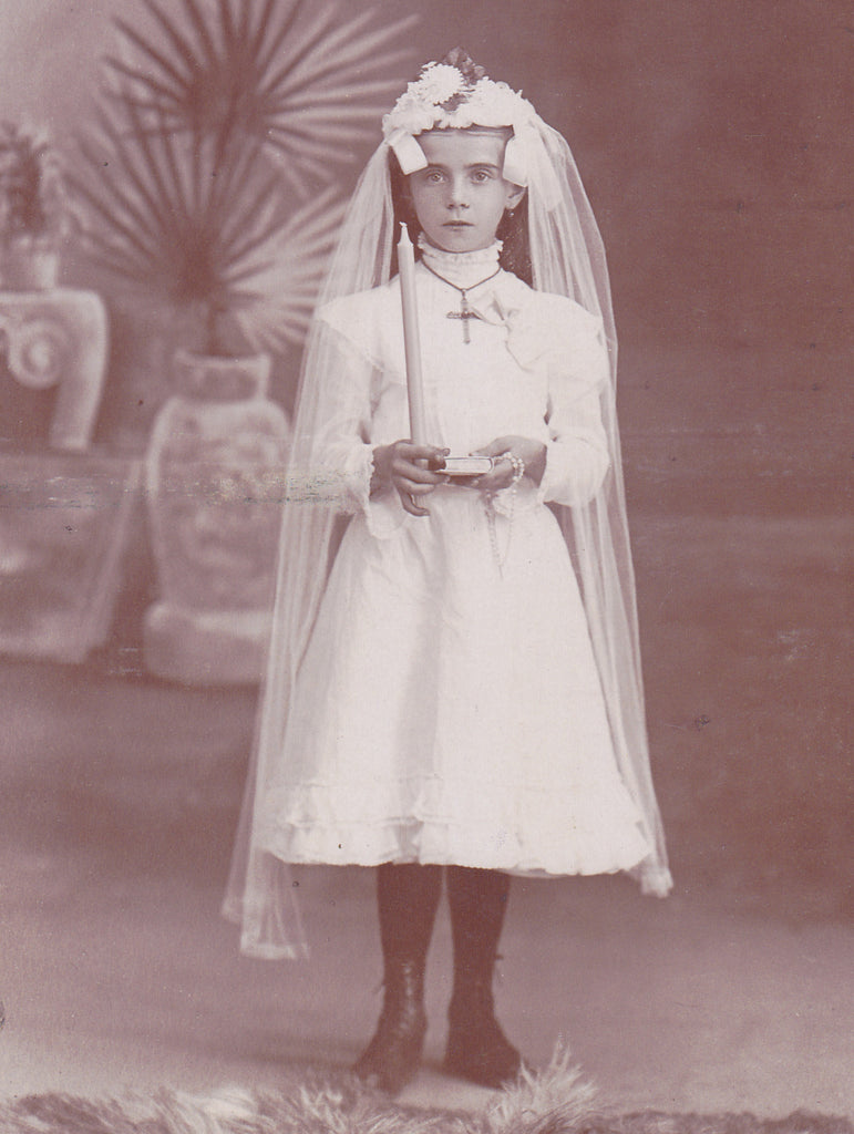 Haunting Confirmation Girl- 1800s Antique Photograph- Victorian Catholic- St Marys, Kansas- Ghostly Portrait- Cabinet Photo