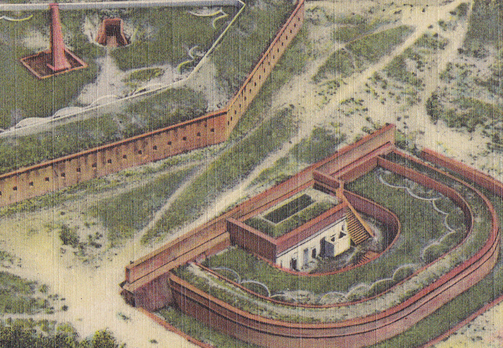 Historic Fort San Carlos- 1940s Vintage Postcard- Fort Barrancas- Pensacola, Florida- Aerial View