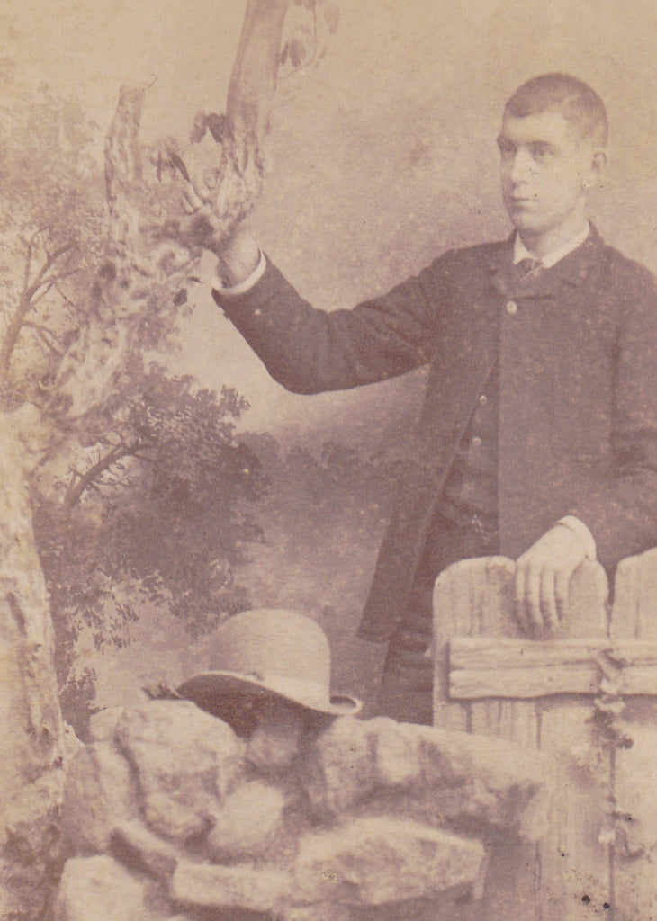 Gentleman at the Garden Gate- 1800s Antique Photograph- Victorian Man- Bowler Hat- Cabinet Photo- Muscatine, Iowa