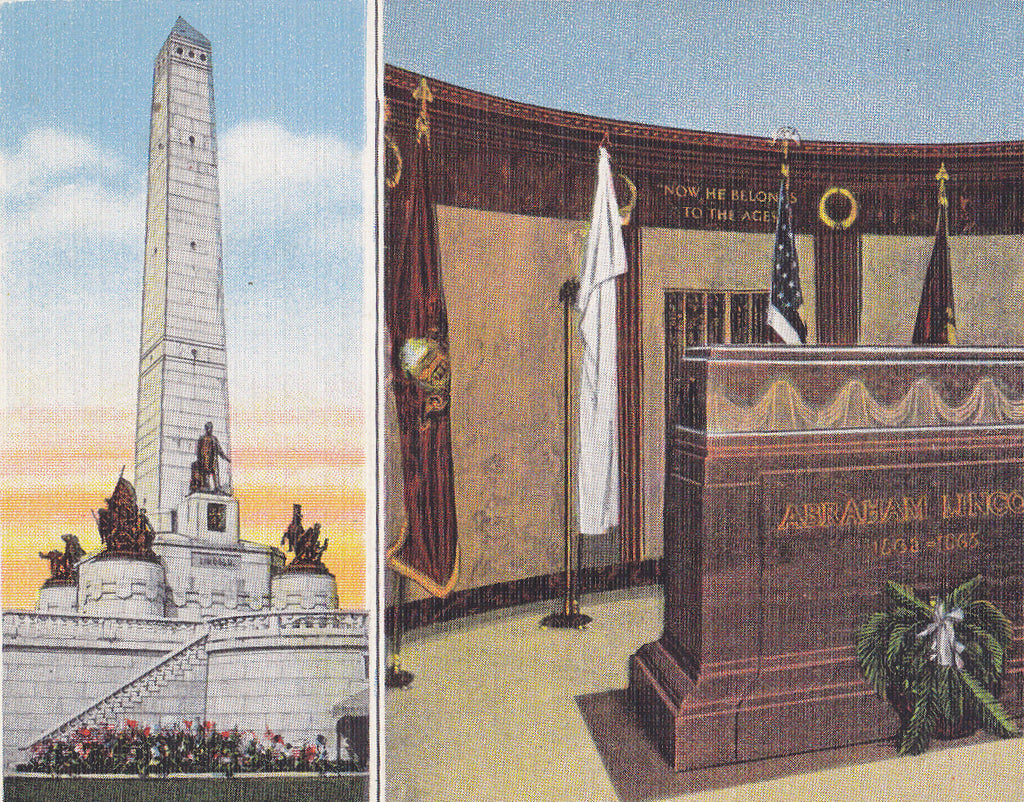 Lincoln Monument- 1930s Vintage Postcard- Oak Ridge Cemetery- Springfield, Illinois- Abraham Lincoln Memorial- Tomb- Unused