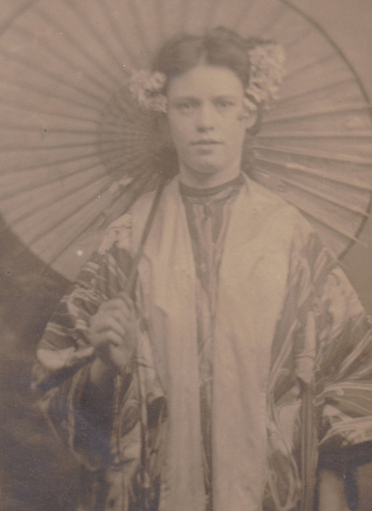 Geisha Costume- 1900s Antique Photograph- Edwardian Woman in Kimono- Mikado Actress- Found Photo- Real Photo Postcard- RPPC