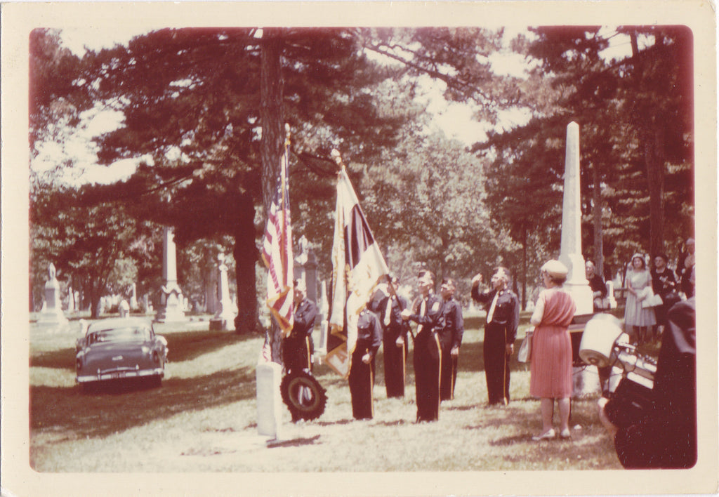 Military Funeral Honors- 1950s Vintage Photographs- SET of 2- Old Color Photos- Cemetery Snapshot- Headstones- Soldier Memorial