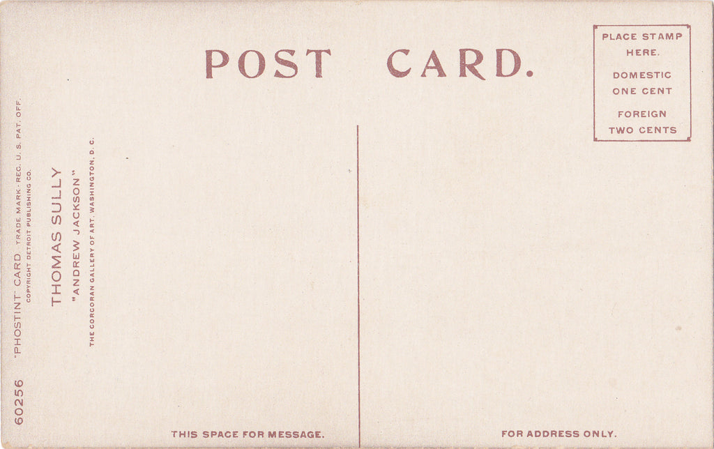 President Andrew Jackson- 1910s Antique Postcard- Thomas Sully Portrait- Corcoran Gallery of Art- Washington, DC- Unused