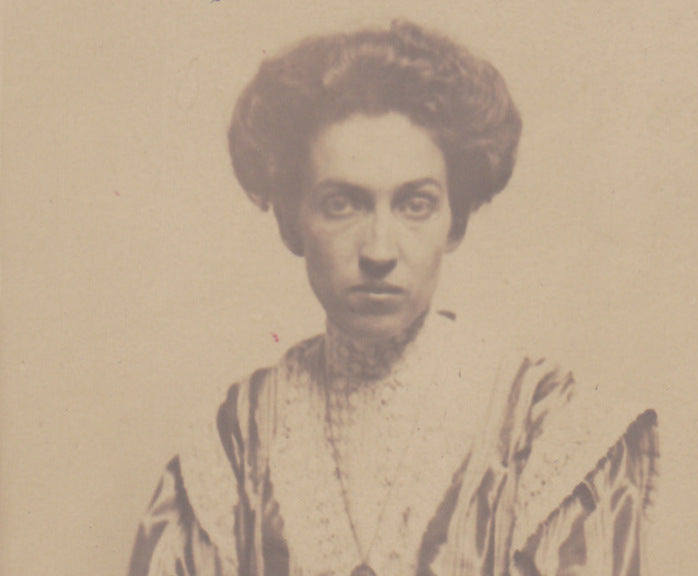 How Vexing- 1900s Antique Photograph- Edwardian Woman- Denver, Colorado- Striped Shirtwaist- Real Photo Postcard- PMO RPPC