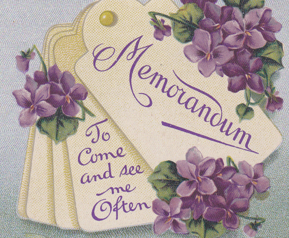 Memorandum- 1910s Antique Postcard- Lest You Forget- Write in Your Tablets- Edwardian Greeting- Violets- Flowers- B B London- Used
