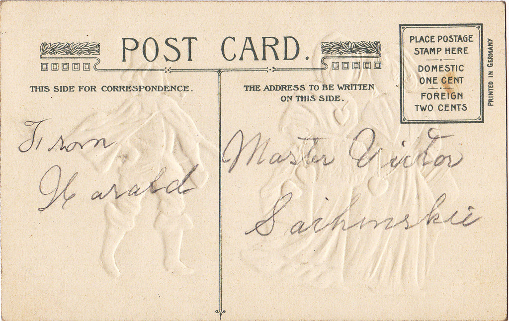 A Token Of Love- 1910s Antique Postcard- Pilgrim Romance- Edwardian Valentine- Heart of Gold-