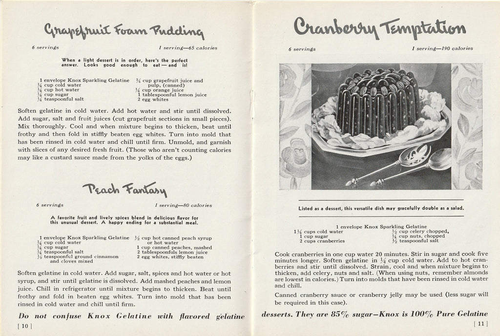 Mrs. Knox's "Be Fit Not Fat" Recipes - Charles B. Knox Gelatine Co. - Booklet, c. 1939 Pg. 10-11