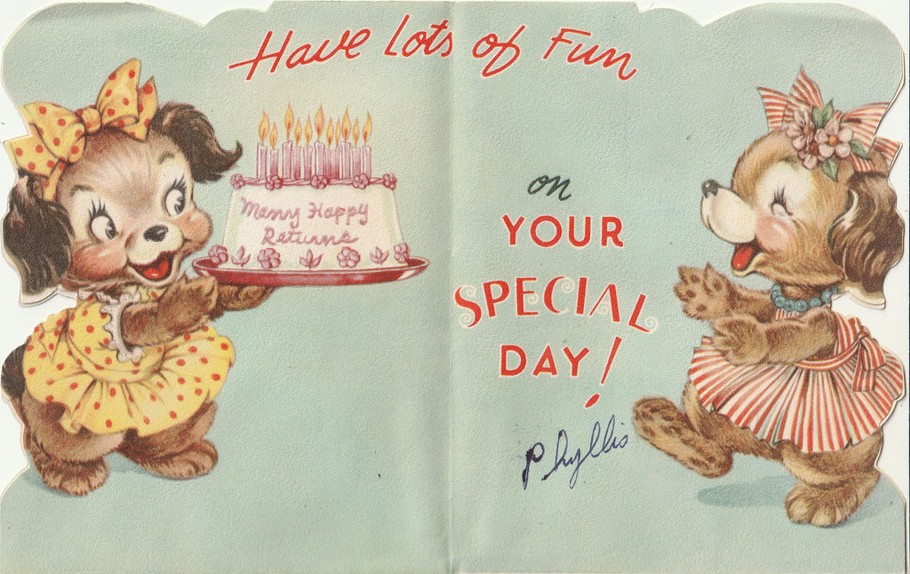 I'm Saying My Say - Happy Birthday To You - Anthropomorphic Dogs - Card, c. 1940s Inside