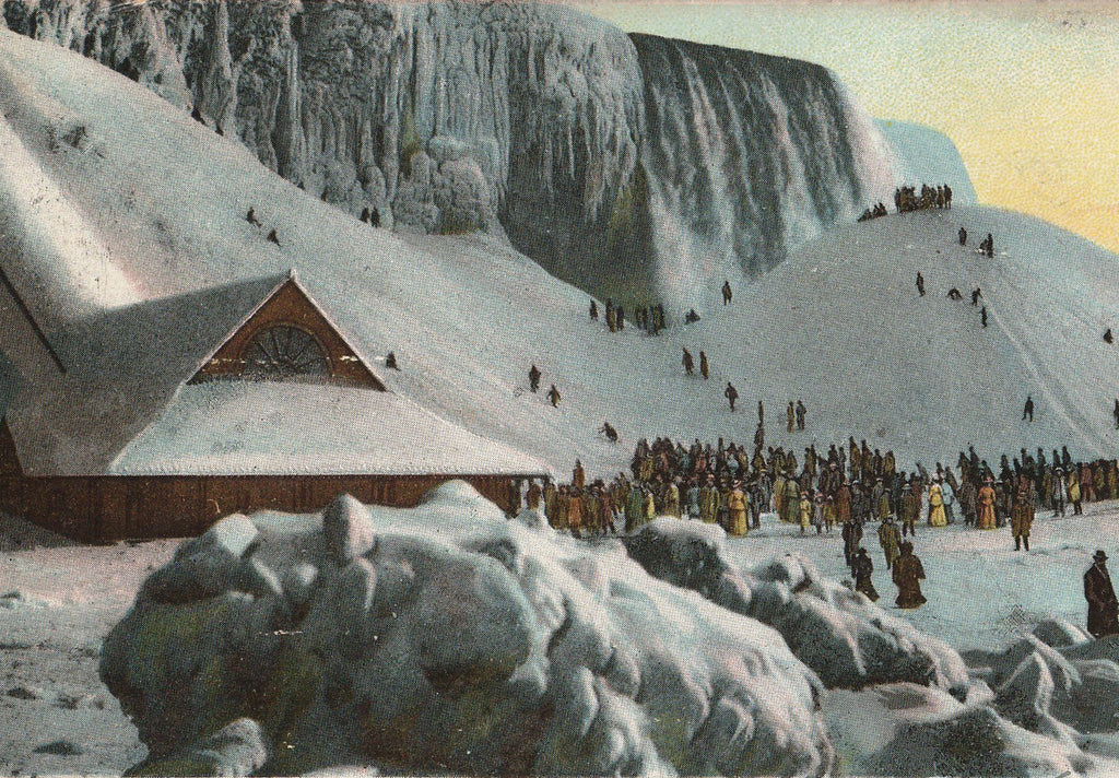 Ice Mounting Frozen Niagara Falls, NY Antique Postcard Close Up 2
