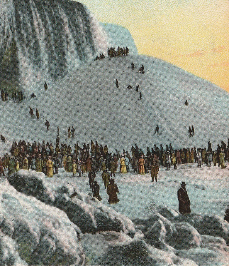 Ice Mounting Frozen Niagara Falls, NY Antique Postcard Close Up 3